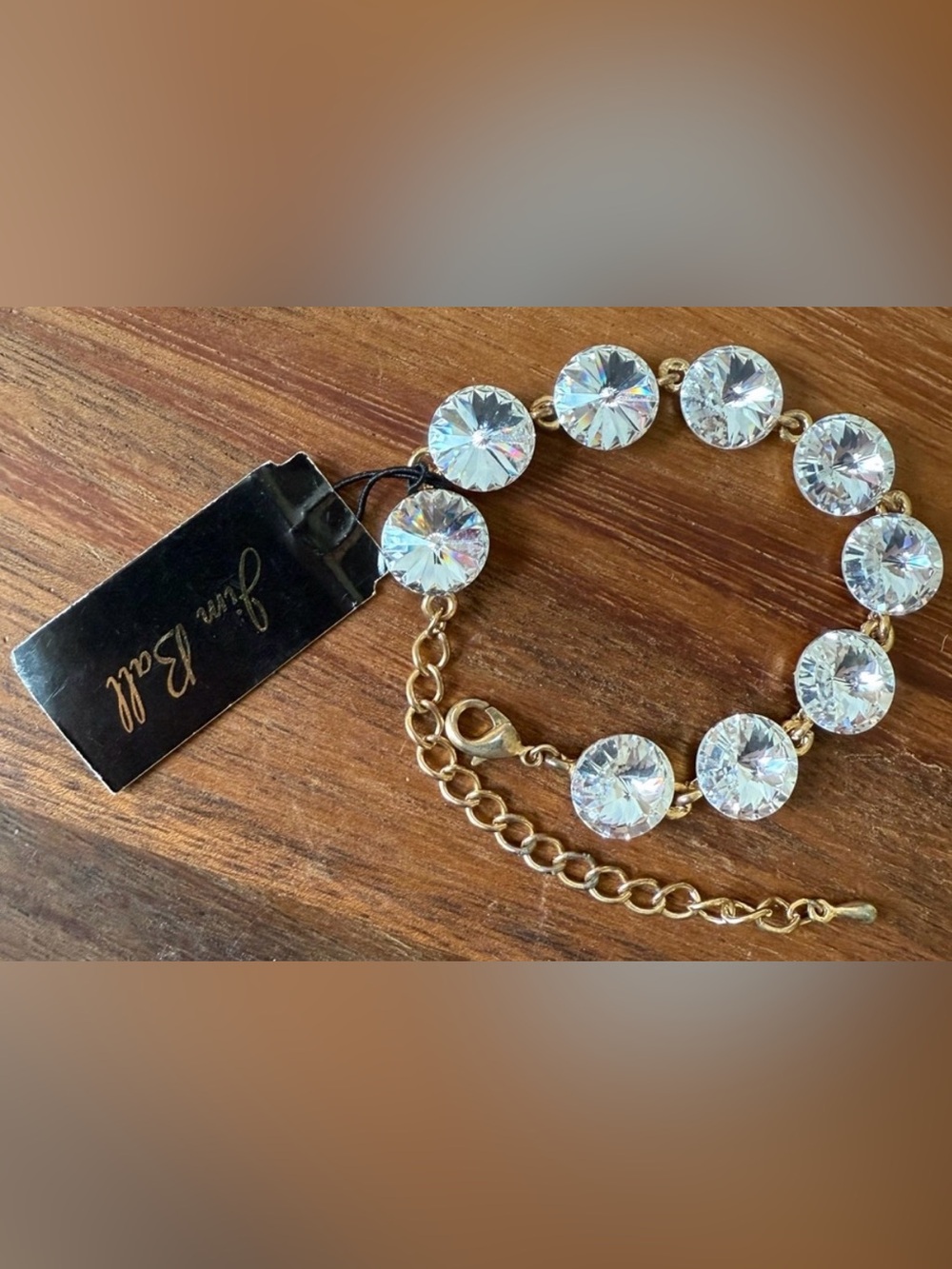 Jim Ball Elegant Gold Tone and Clear Crystal Bracelet 6-8.5”